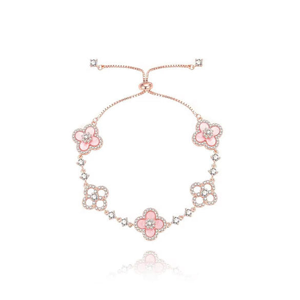 Bracelet Sarah coulissant à trèfles roses