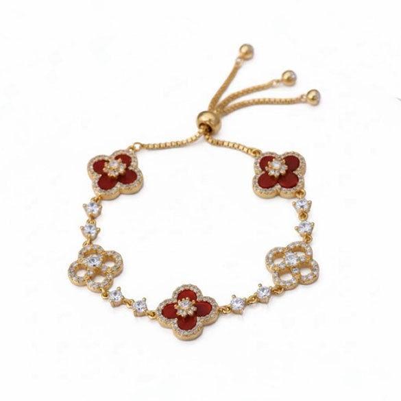 Bracelet Sarah coulissant à trèfles rouges
