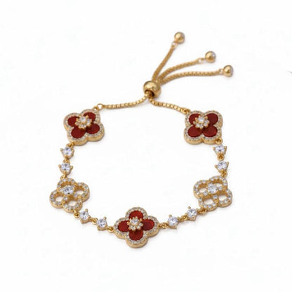 Bracelet Sarah coulissant à trèfles rouges